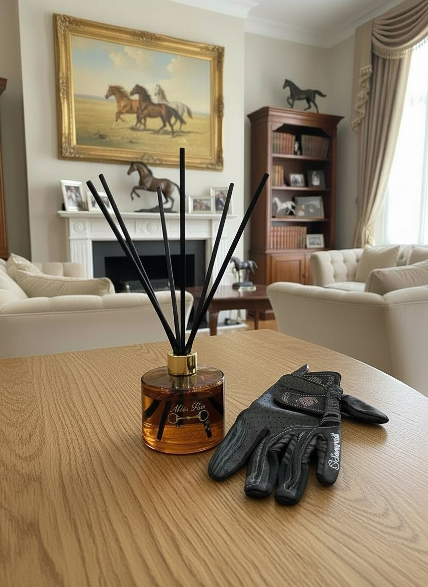 British Heritage equestrian Reed diffuser with natural reeds in Amber Glass