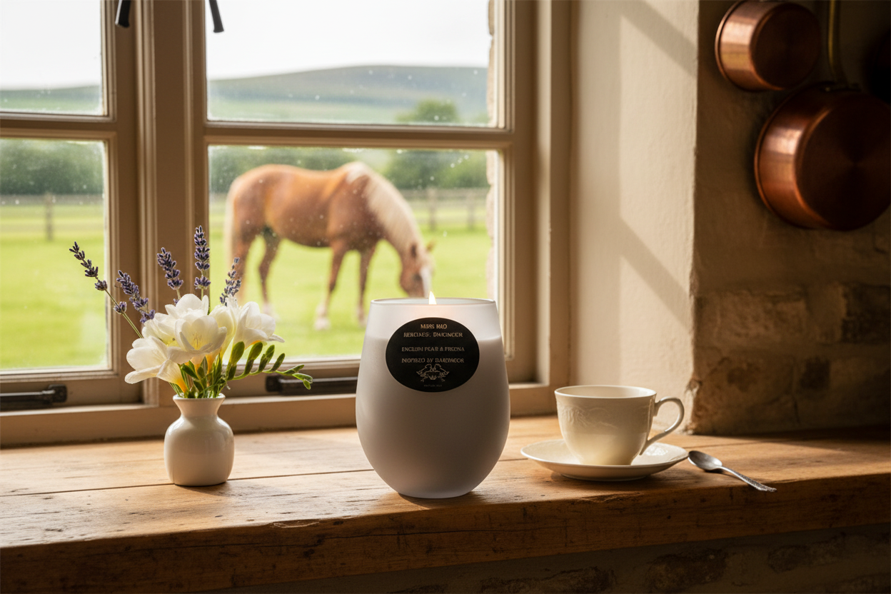 Candle in kitchen with horse view