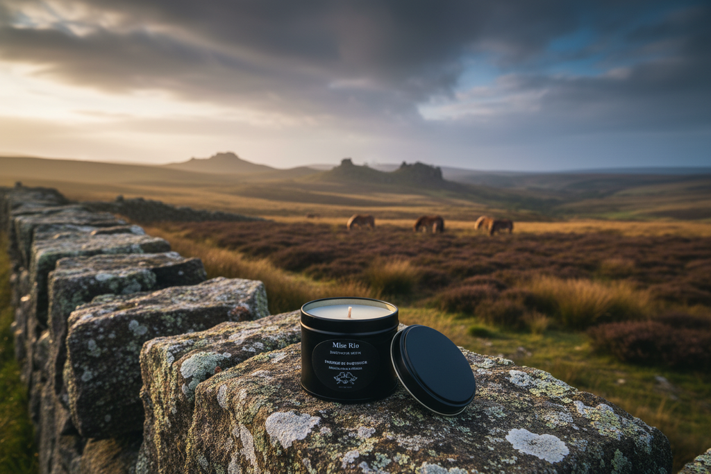 British Heritage travel candle with moorland view 