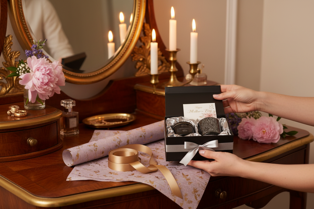 Dartmoor river soy candle gift set on a lifestyle dresser 