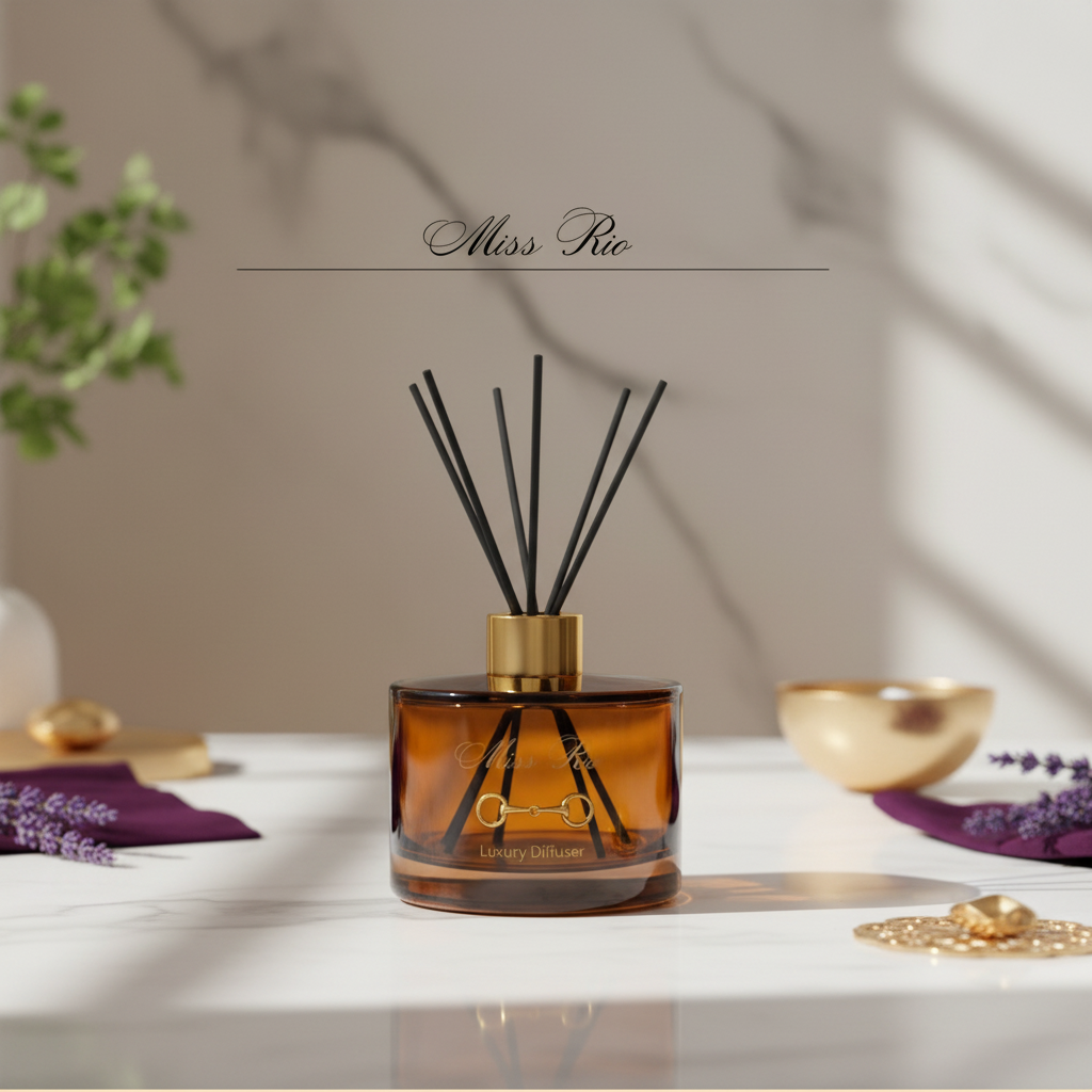 Equestrian Reed diffuser with natural reeds . In amber glass.