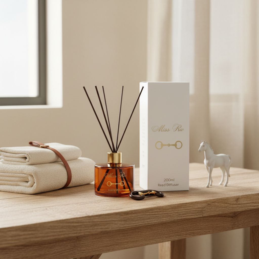  Dartmoor Balsam Forest scent Reed diffuser in a warm home setting.